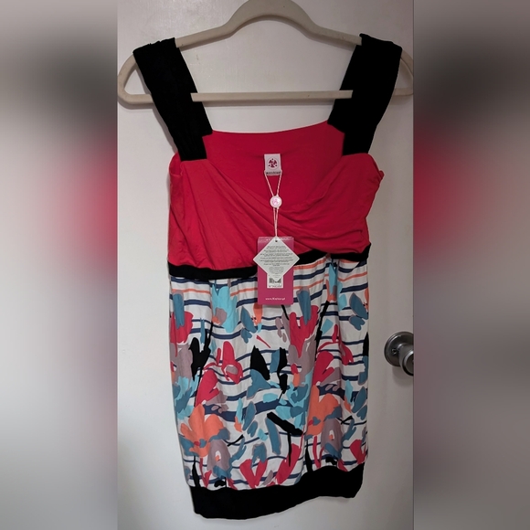 9fashion Tops - 9fashion Colorful Sleeveless Maternity Tunic/Dress with Black Straps Small NWT